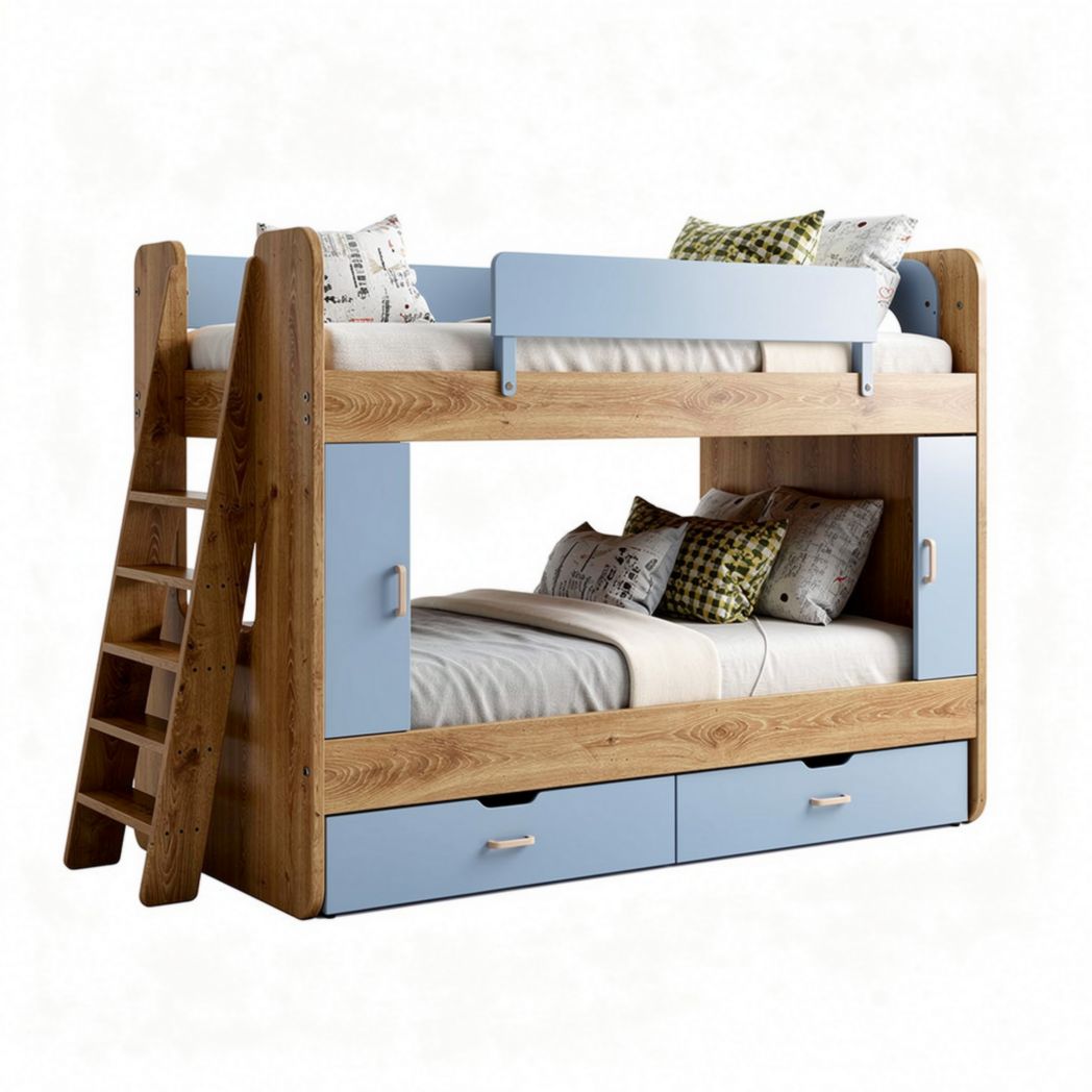 Lit superposé en bois avec rangements intégrés et matelas inclus 210 x 110 x 160cm