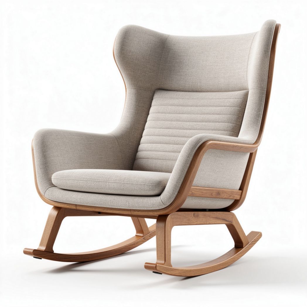 Fauteuil à bascule en bois avec revêtement en tissu gris clair 80 x 80 x 100cm