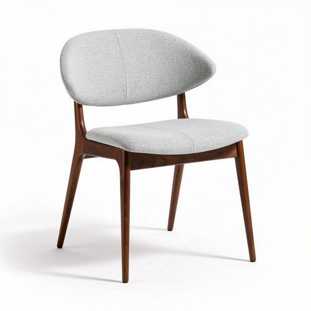 Chaise en tissu gris avec pieds en bois de noyer dimensions 45 x 55 x 80cm