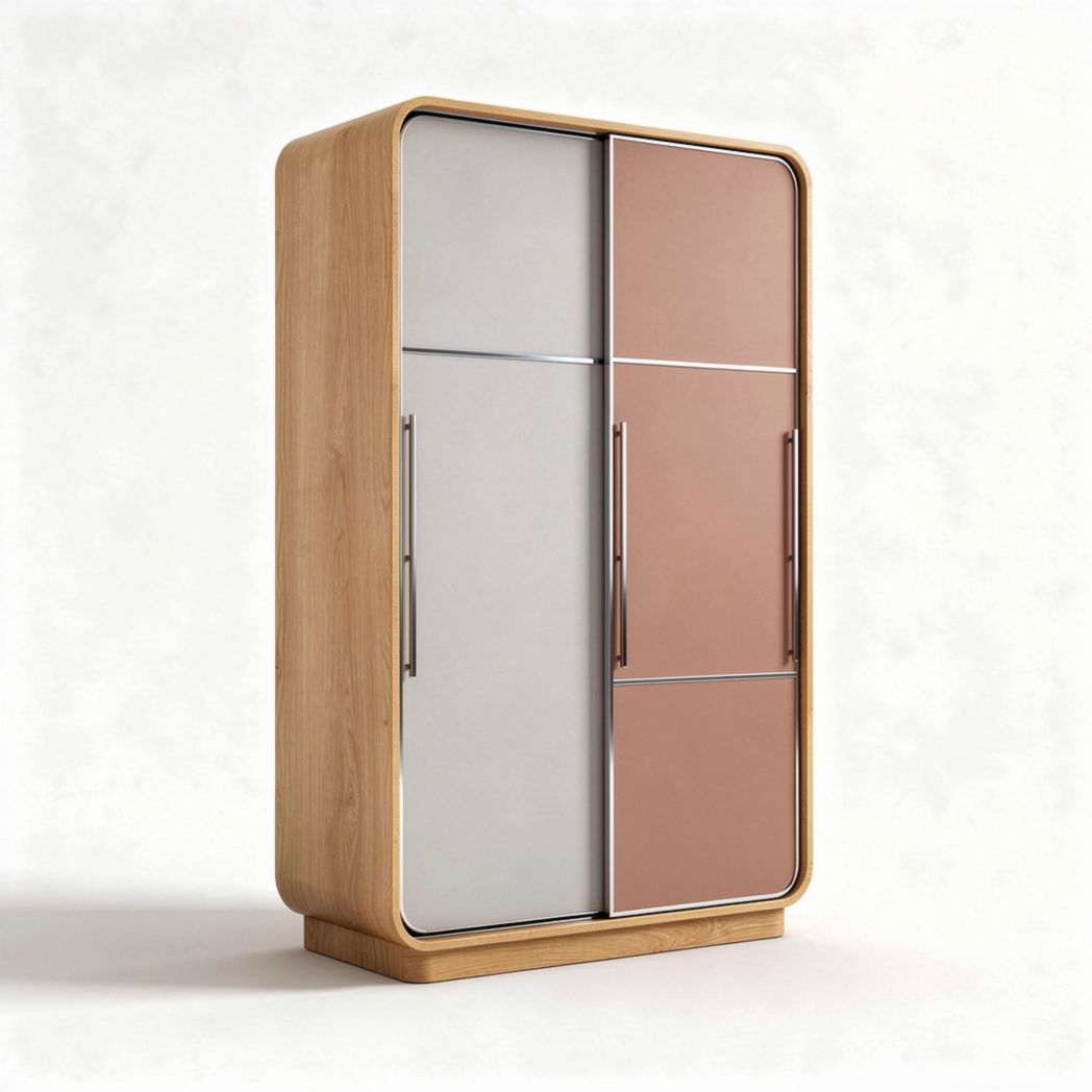 Armoire de rangement en bois avec portes coulissantes 80 x 40 x 140cm beige et rose