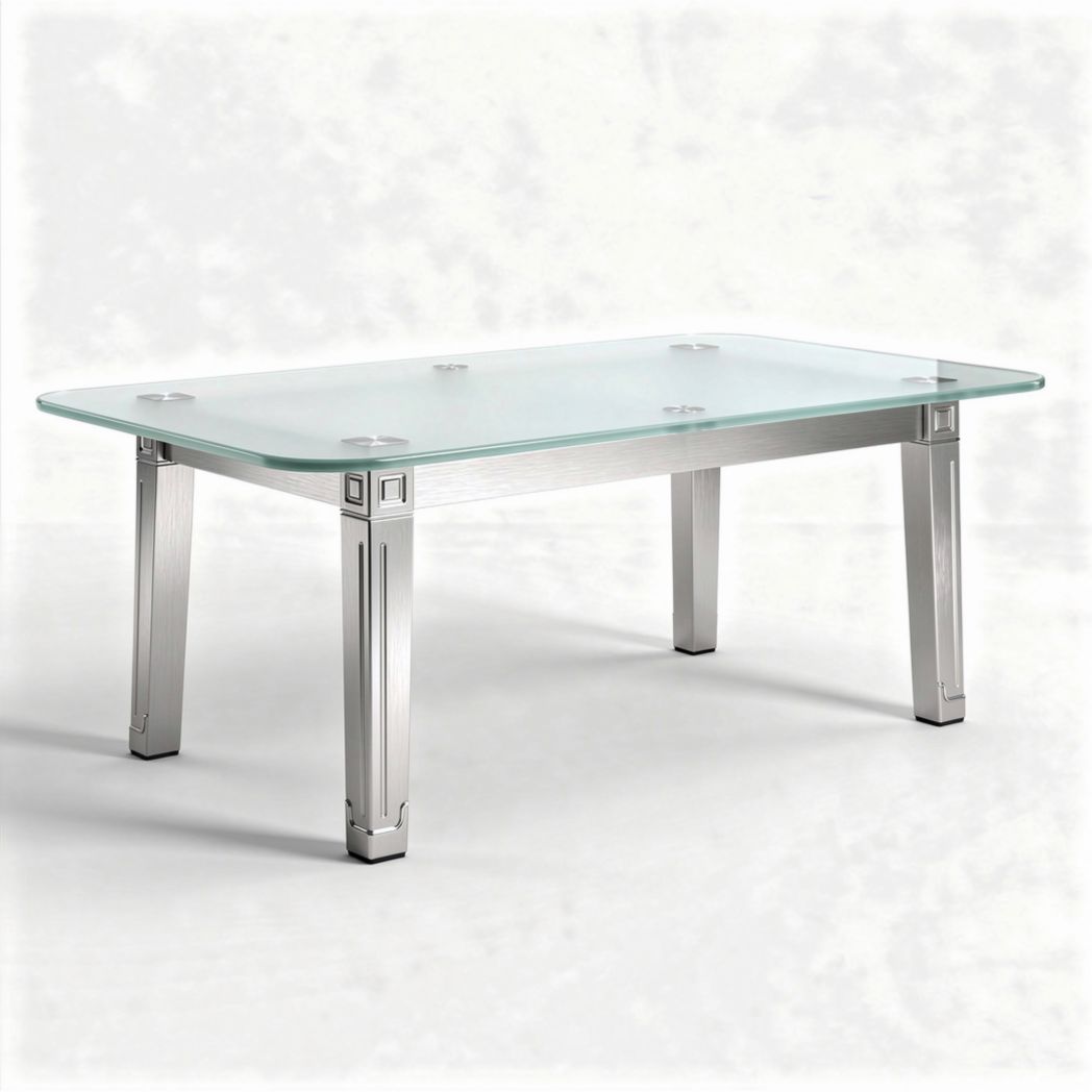 Table basse en verre trempé avec structure en acier inoxydable dimensions 120 x 60 x 40cm
