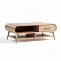 Table basse en bois clair avec rangement et pieds en métal or 120 x 60 x 40cm