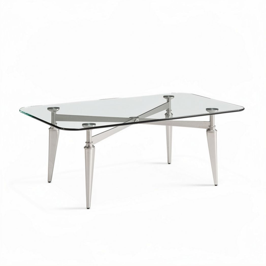 Table basse en verre trempé avec pieds en métal chromé 120 x 80 x 40cm
