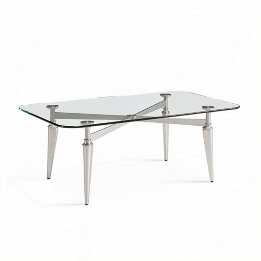Table basse en verre trempé avec pieds en métal chromé 120 x 80 x 40cm