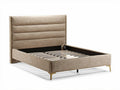 Lit rembourré en tissu beige avec tête de lit moderne 200 x 160 x 35cm
