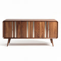 Buffet en bois de noyer avec portes en métal 150 x 40 x 75cm pour un rangement moderne
