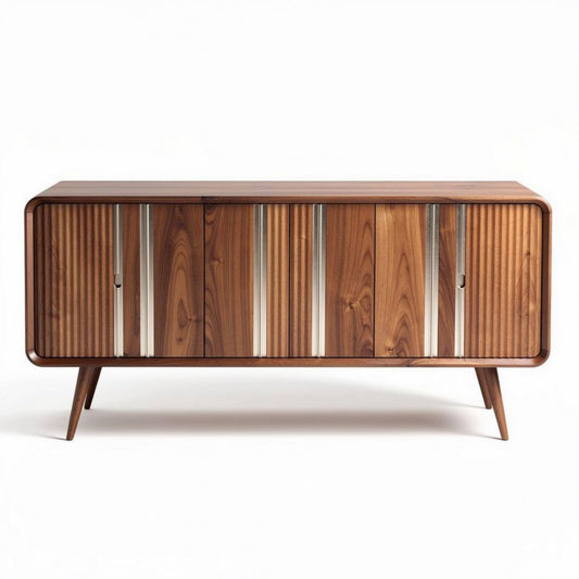 Buffet en bois de noyer avec portes en métal 150 x 40 x 75cm pour un rangement moderne