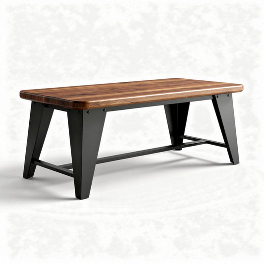 Table basse en bois massif de noyer avec pieds en métal noir 120 x 60 x 45cm