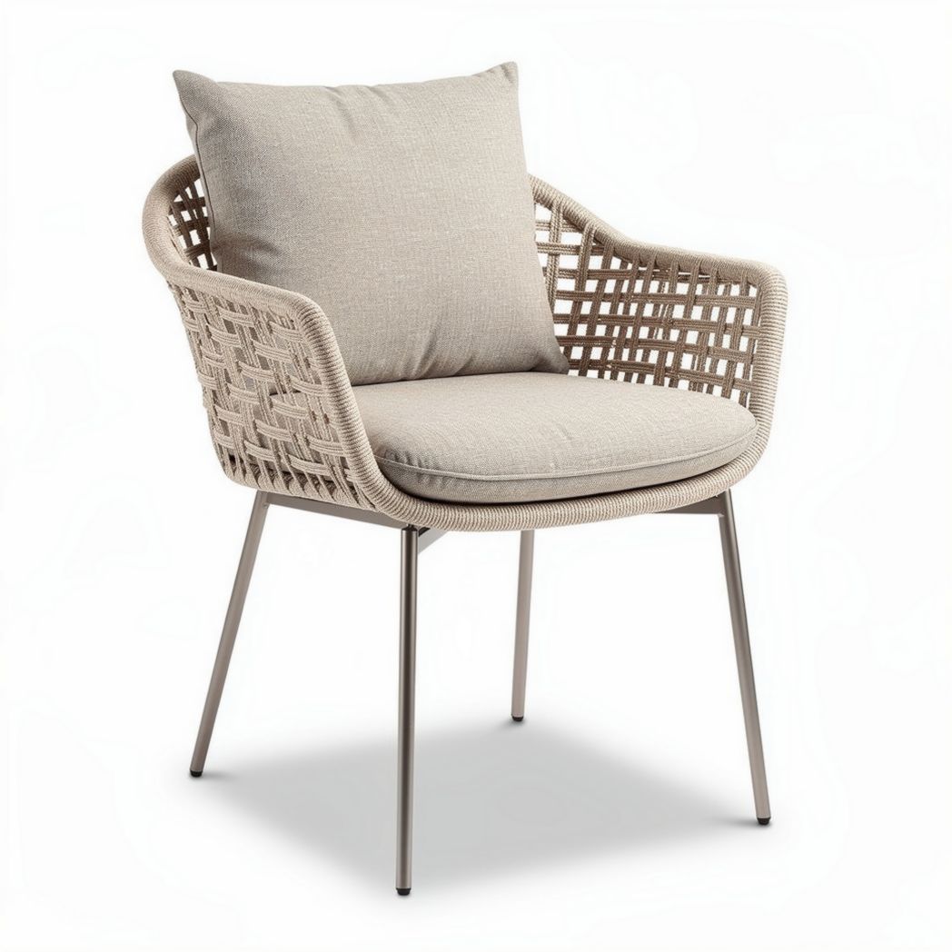 Chaise d'extérieur en plastique tressé avec coussin 75 x 75 x 80cm beige