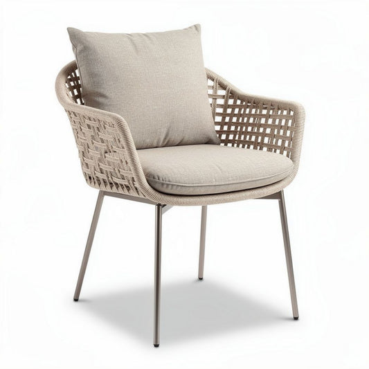 Chaise d'extérieur en plastique tressé avec coussin 75 x 75 x 80cm beige