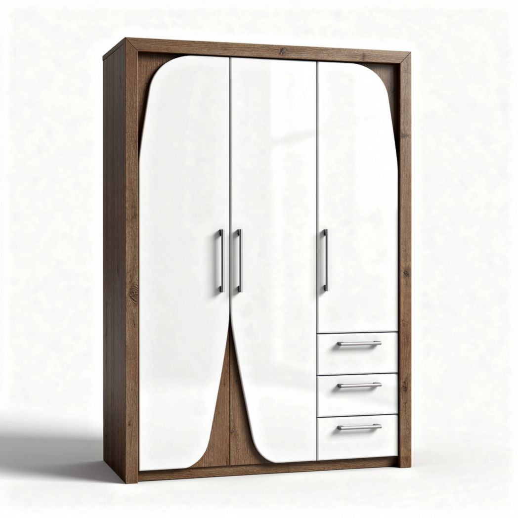 Armoire en bois avec finition blanche et marron de 180 x 100 x 50cm