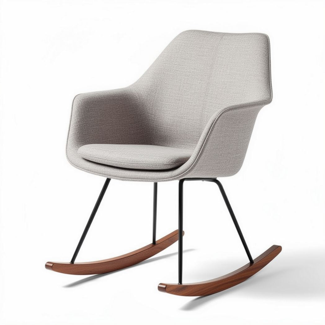 Chaise à bascule en tissu gris avec structure en bois et métal 80 x 60 x 90cm