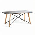 Table rectangulaire en verre teinté et bois de chêne 160 x 80 x 75cm