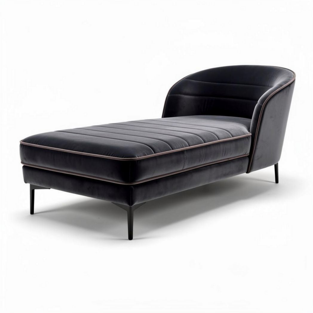 Chaise longue en simili cuir noir avec piètement en métal 200 x 80 x 70cm