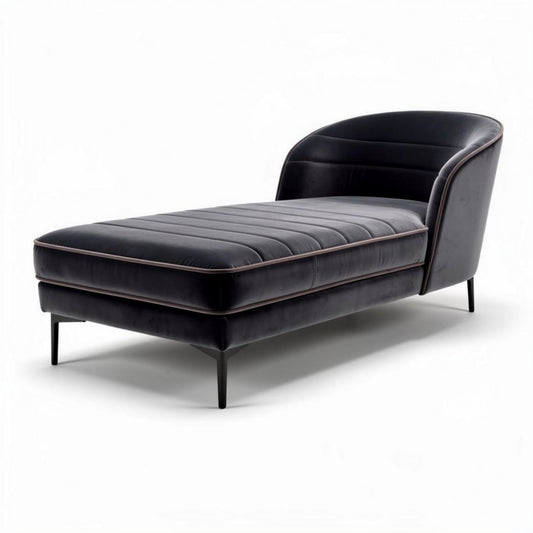 Chaise longue en simili cuir noir avec piètement en métal 200 x 80 x 70cm